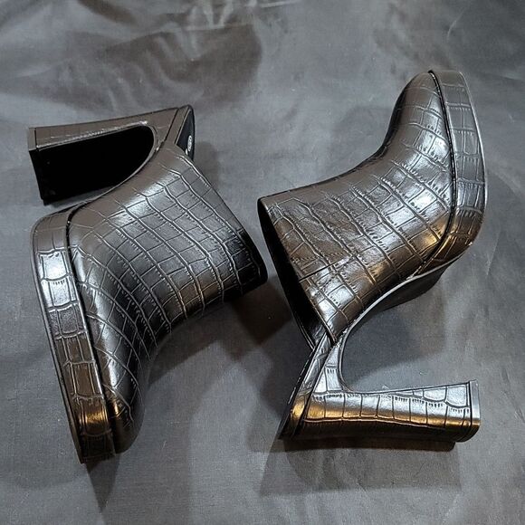BRAND NEW ROUGE HELUIM SQUARE TOE HIGH HEEL CROC SKIN PRINT FAUX SLIM  MULE R3 - Picture 10 of 16